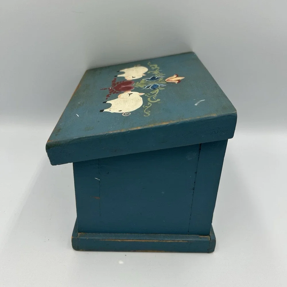 Vintage Wooden Recipe Hinged File Box Kitchen Farmhouse Cottagecore Pigs